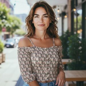 #2975 NWOT NATION 100% Pima Cotton Off-Shoulder Ruched Top